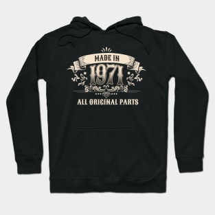 Retro Vintage Birthday Made In 1971 All Original Parts Hoodie